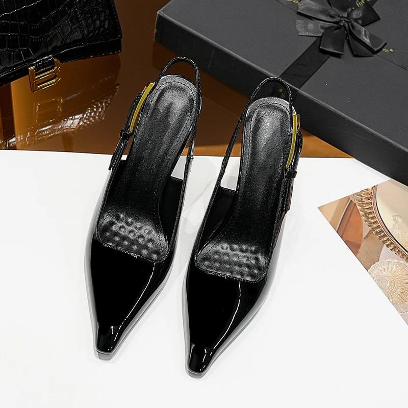 New Summer Women's High Heels Pointed Toe Stiletto Fashion Single Shoes with Patent Leather Buckle High Heels