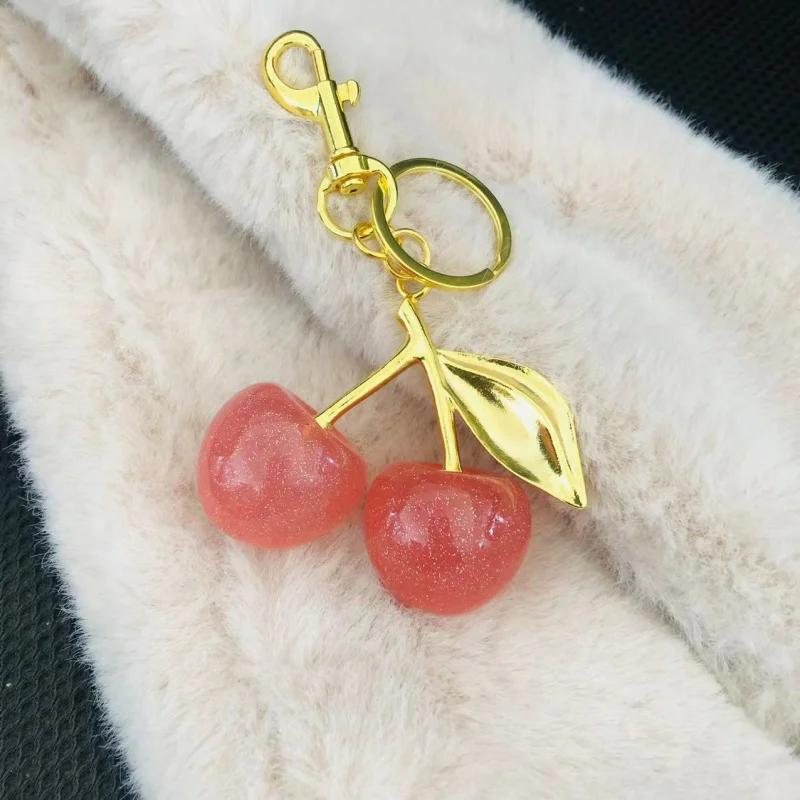 Fashion Delicious Red Cherry Keychain Summer Fruits Cherries Pendant Keyring For Women Men Jewelry Bag Accessories Gift