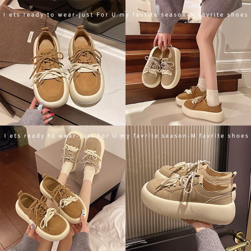 Thick-soled Lace-up Round Head Fashionable Retro Shoes Are Popular, and the Height Will Increase In Autumn. Casual and Versatile Niche