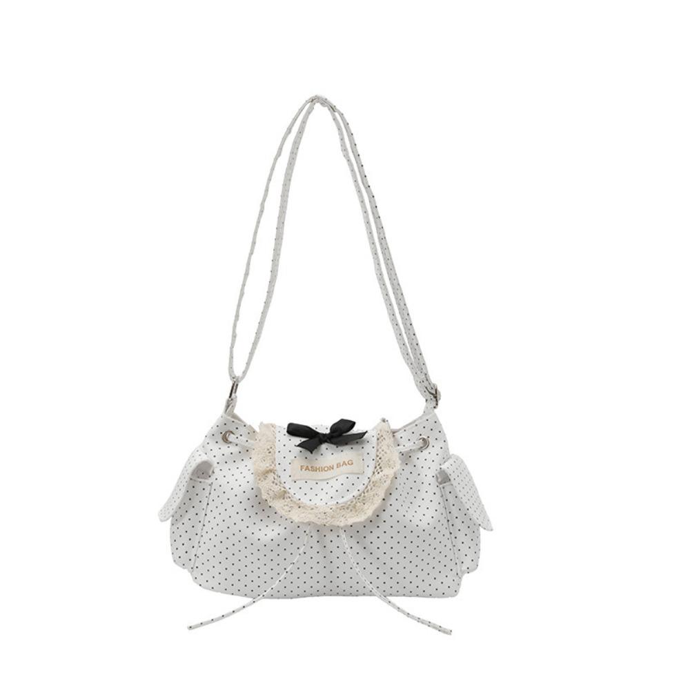Korean Style Lace Bow Crossbody Bag Canvas Retro Underarm Bag Casual Messenger Bag Ladies белый