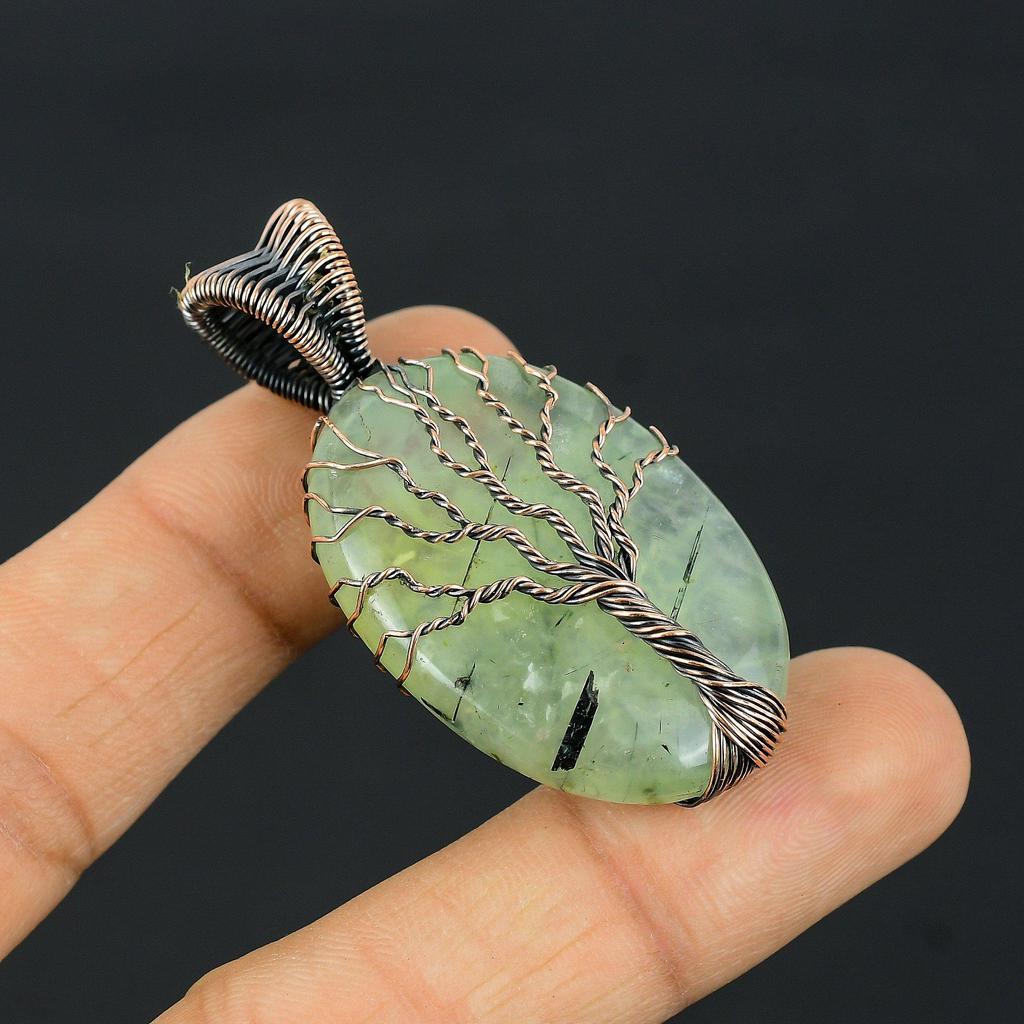 Prehnite Jewelry, 999 Copper Wire Wrapped Pendant Handmade Gemstone Jewelry, Gifts For Wife Brand New Pendant
