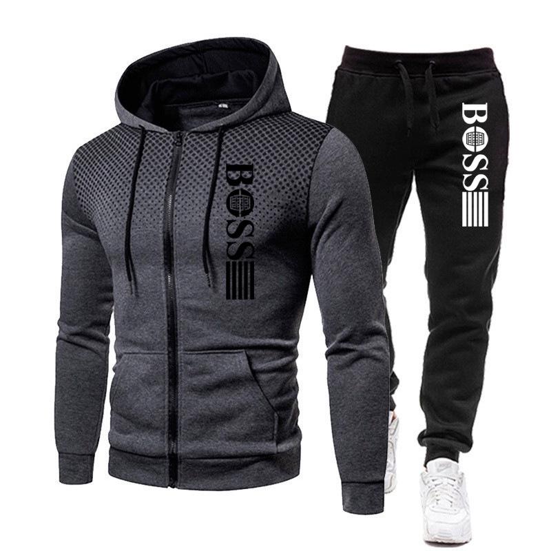 2023 Trendy Men's Zipper Hoodie Tracksuit - Autumn/Winter Casual Brand Print Set
