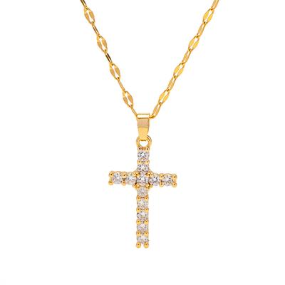 Youthway Stainless Steel  Gold Plated White Cubic Zirconia Cross Pendant Necklace Waterproof Trendy Jewelry Women New