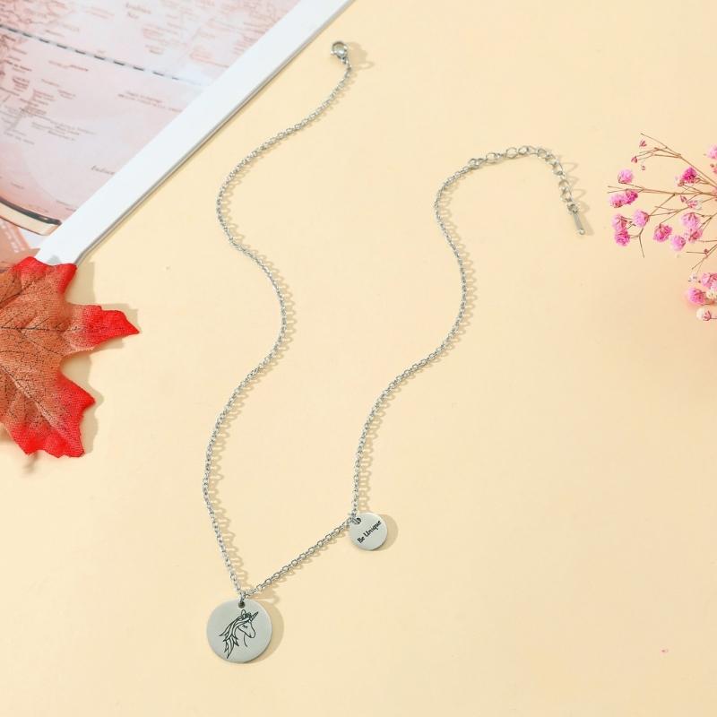 Round Unicorns Pendant Necklace Stainless Steel Clavicle Chain Fashion Choker