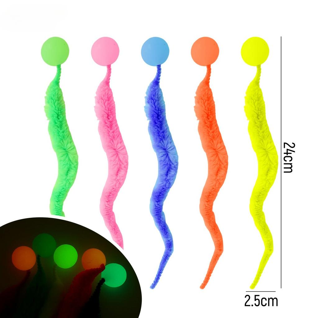 1/20x Twisted Worm with Fluorescent Bouncing Ball Colorful Elastic Strips Cats Pets Interactive Caterpillar Toy Pet Supplies