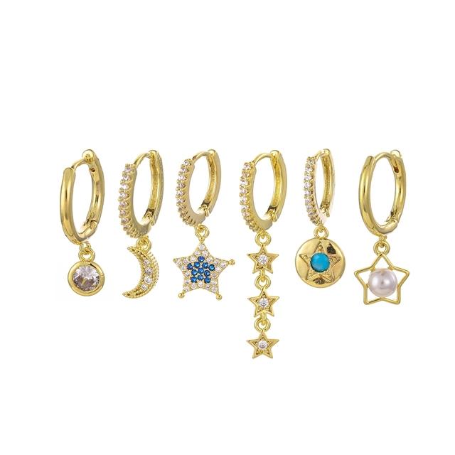 

ANENJERY 6 шт./компл. серьги-кольца с циркониевой звездой и кисточкой в ​​виде Луны, набор серег-кольцов для женщин, легкие роскошные ювелирные изделия с жемчугом