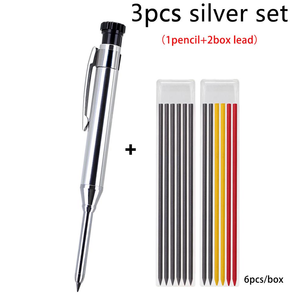 1-6Pcs Metal Solid Carpenter Mechanical Pencil Set with Sharpener Lead Core Deep Hole Construction Marking Scriber Tool Supply