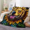 Sunflower Dog Print Flannel Blanket, High quality Comfortable for All Seasons, Home Decor, Warmth and Comfort, Perfect for Christmas Gifts