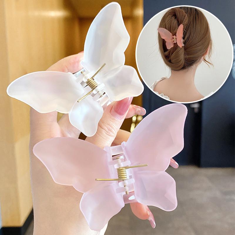 Summer Jelly Color Butterfly Hair Claws Hairpin Cute Transparent Grabs Acrylic Hair Clip for Women Sweet Accessories