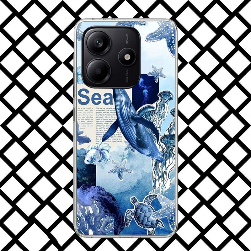 

Ocean Starfish Sea Turtle Shark Phone Case for Xiaomi Redmi Note 15 14 14S 13 12 12S 11 Pro Plus 11E 11T 11S 10S 5G Soft Cover F Redmi Note 13 Pro 4G