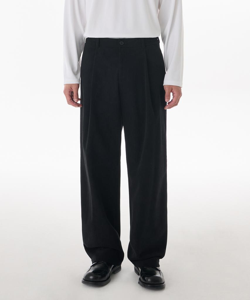 Musinsa Standard 14W Corduroy One-Pleat Wide Elastic Pants [Black]