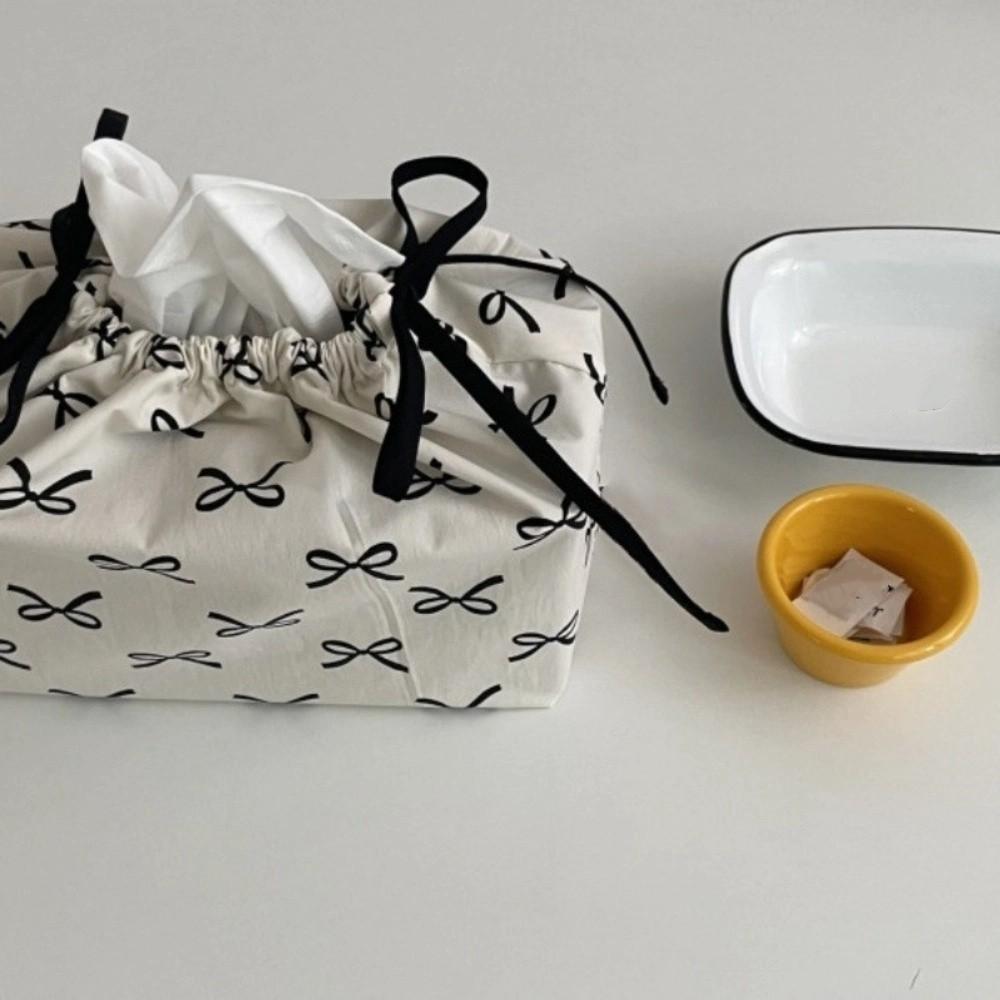 Ribbon Tissue Bag Drawstring Adjustable Storage Bag Practical Fabric Tissue Box Home