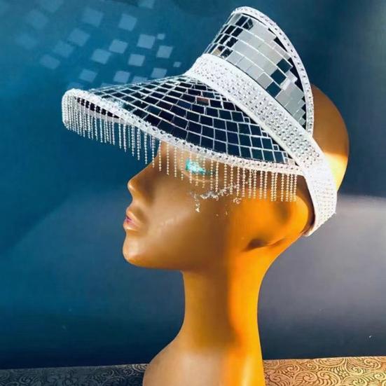 Sun Hat Reflective Mirror Design Summer Anti-UV Hat with Tassels Hiking Traveling Parties Lightweight Breathable