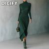 DICFY Women's Fashion Autumn Winter Solid Color Print Long Sleeve Casual Dresses