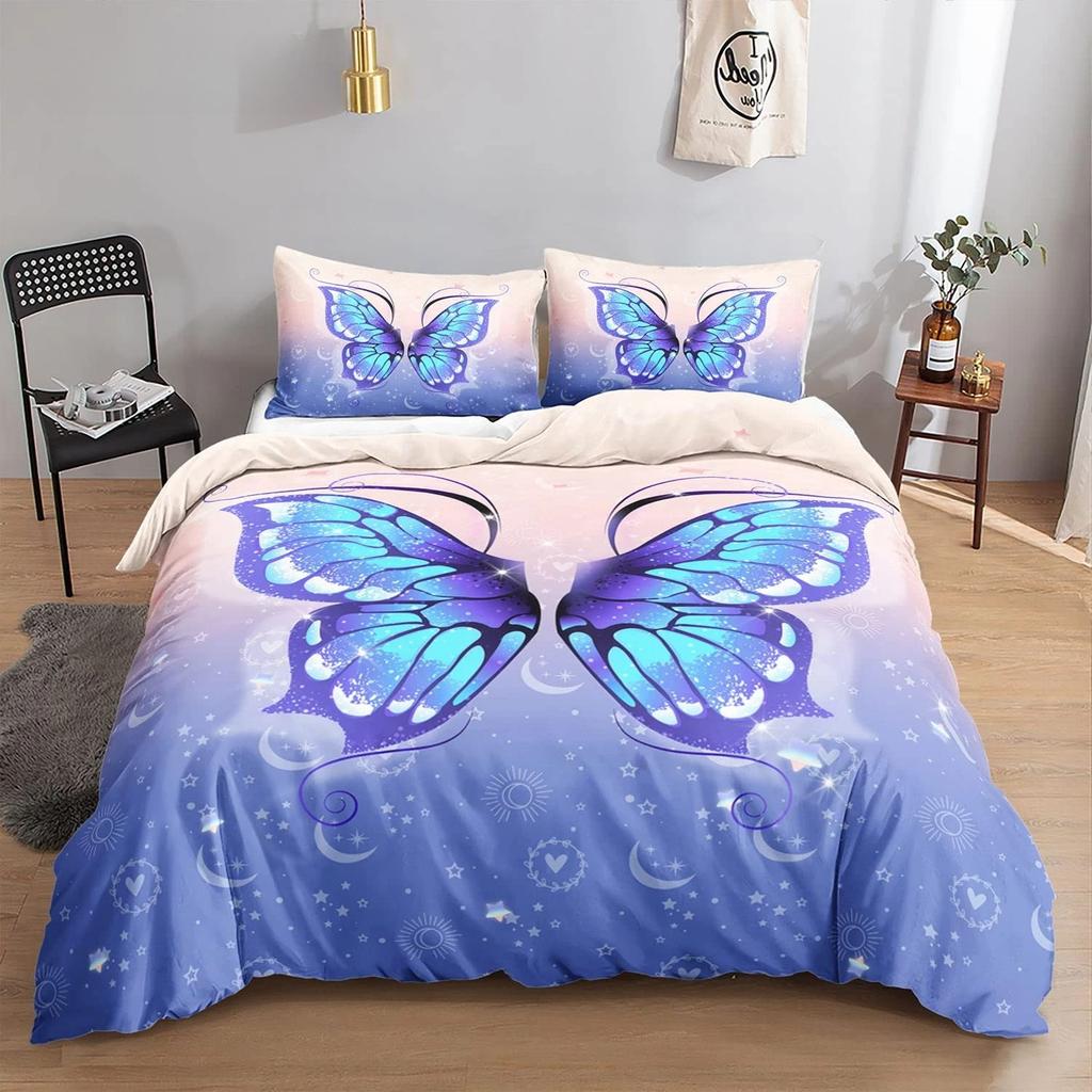 Butterfly Duvet Cover Set Full Size,Rainbow Butterfly Bedding Set For Girls,Rainbow Butterflies Comforter Cover Set,Pink Purple