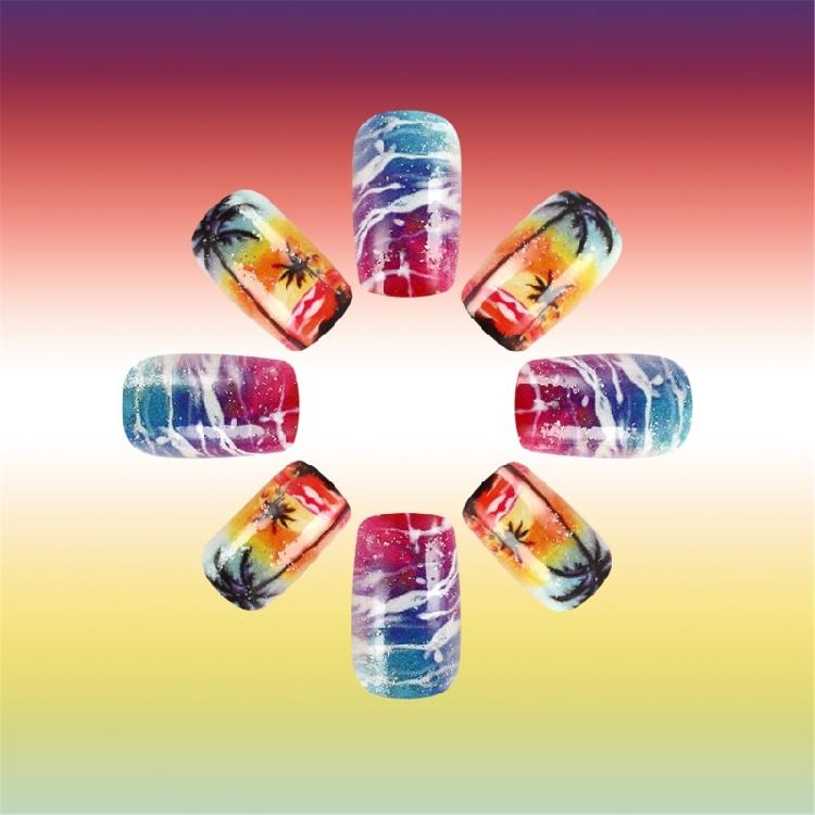 Sunset Beach Palms Tree False Nail Fashionable Artificial Nail Acrylic Nail Easy Wear Nail Tips Suitable for Everyday