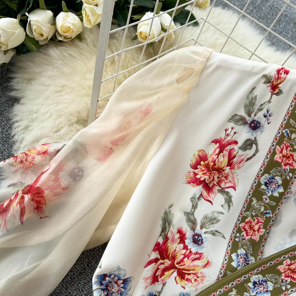 Floral Summer Dress Women Slim Waist Bandage Temperament Robe Femme  Vestidos De Mujer Vintage Elegant Maxi Dresses 27w921
