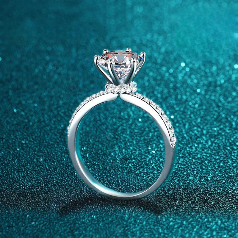 2 Carat Moissanite Diamond Ring for 925 Sterling with White Gold Plated Silver Engagement Rings Women's Wedding Band Gift