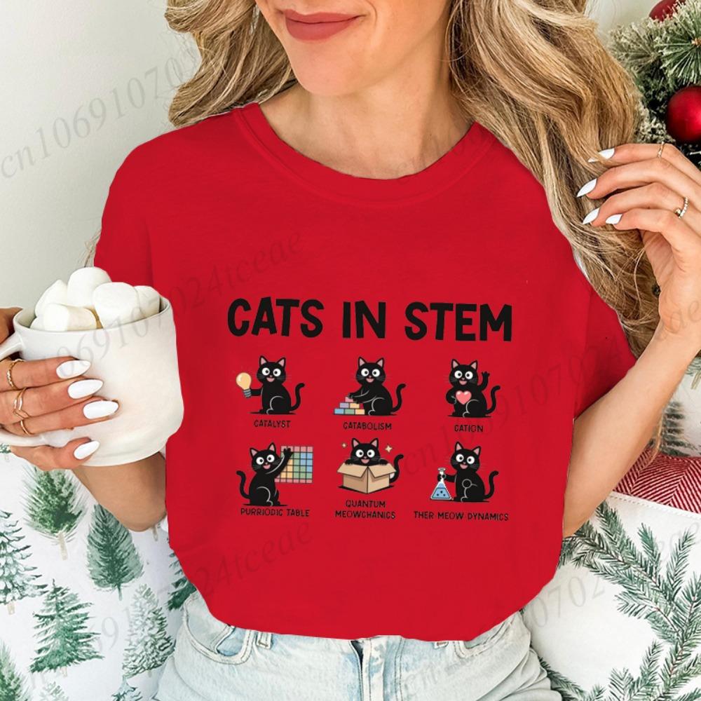 Printed Women s T-shirt Clothing Cats, Funny Scientific Cat Pun Graphic T-shirt Tops, Teachers and Cat Lovers T-shirt Tops M