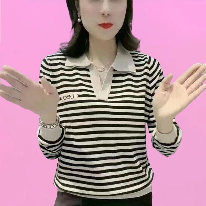 Autumn New Fashion Dopamine Fashionable Large-size Middle-aged Cotton Polo Shirt Long-sleeved Collared Women's T-shirt