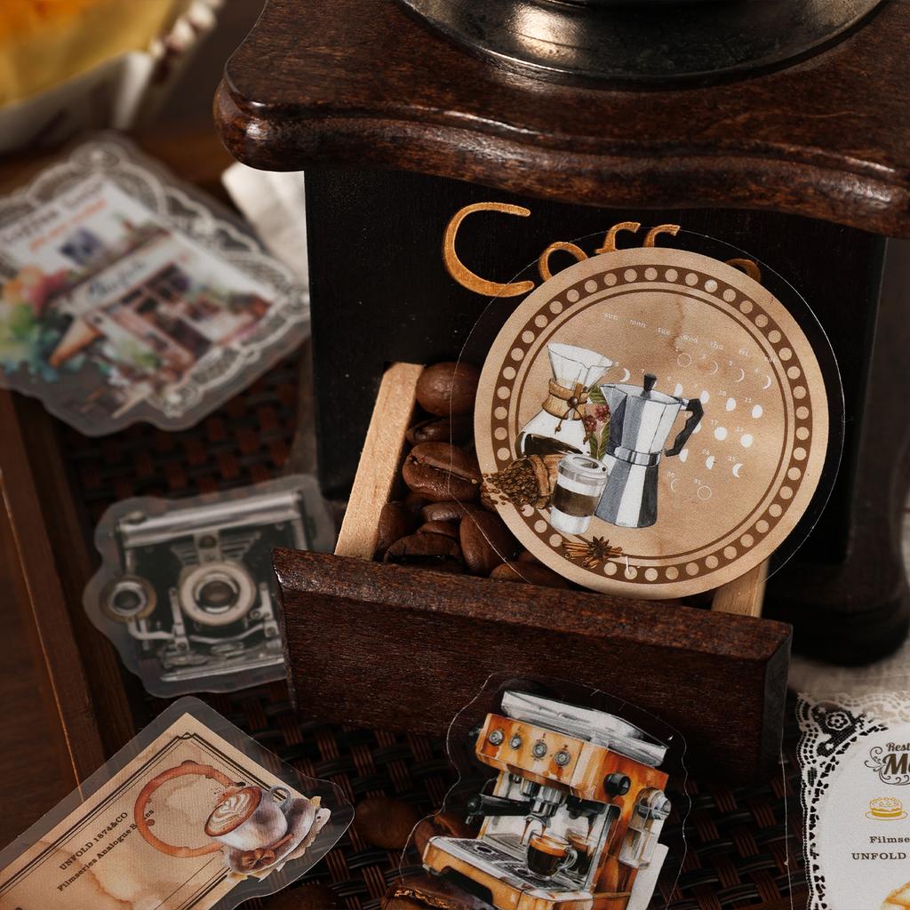 40pcs/pack lace coffee series creative retro aesthetic PET stickers DIY diary handmade scrapbook decorative stickers