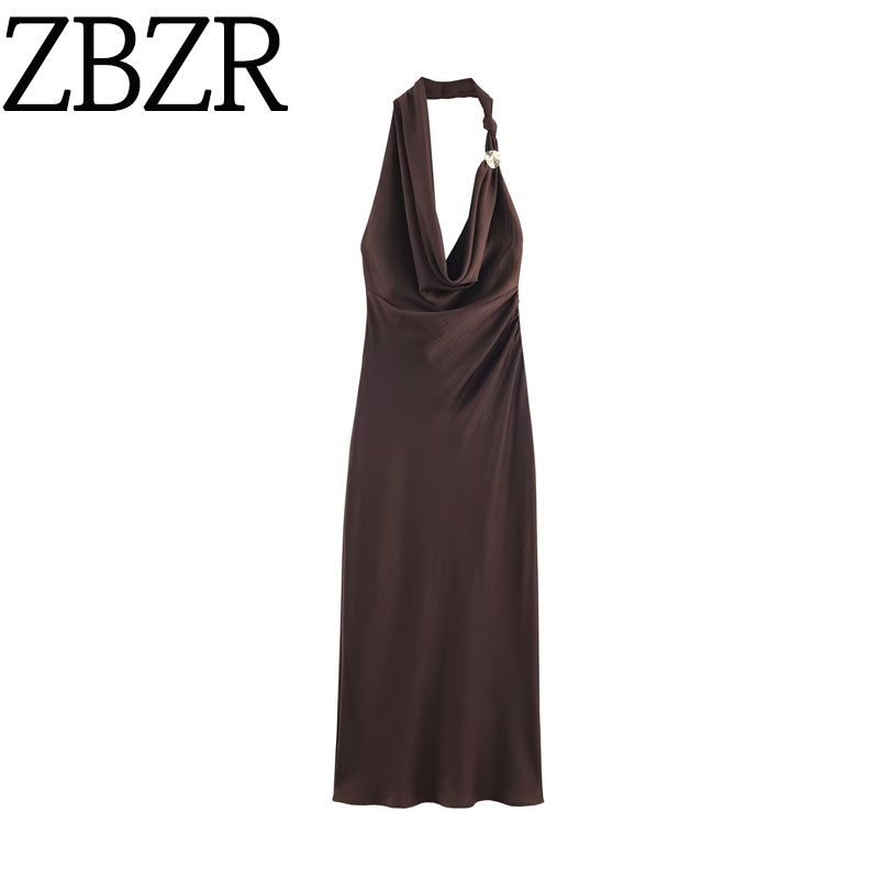 Counter Same Zbzr New Fall Women's Clothing Fashionable Asymmetric Silk Satin Texture Midi Skirt Dress 8094851