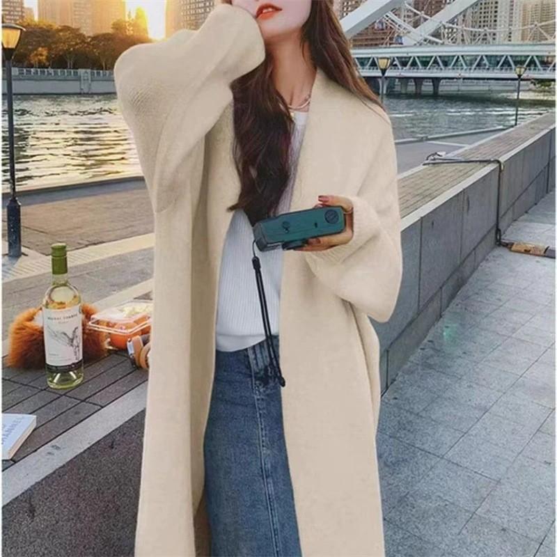 

Кардиган женский вязаный премиум темпераментный средней длины, новый осенне-зимний, свободного ленивого стиля, повседневный, универсальный, куртка-свитер One size