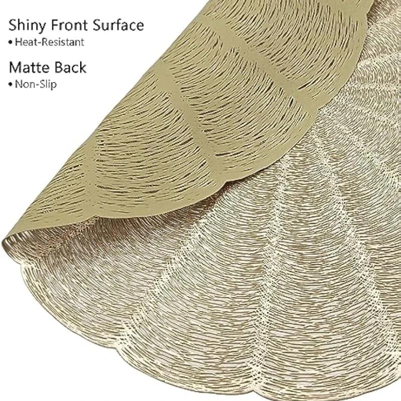 6 Stück Tischsets Set Rund Gold Vinyl Leicht zu reinigen Rutschfest Hitzebeständig 15" für Esstisch Hochzeitsfeier Festival