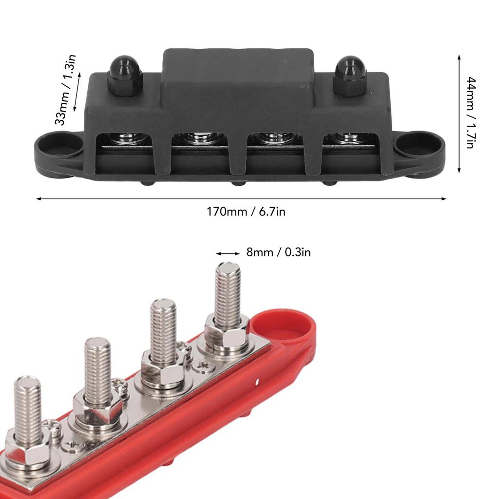 DC 12V-48V 250A Bus Bar Terminal Battery Power Distribution Block With Cover M8 Screw 4 for Automobile Boat RV Truck 2Pcs