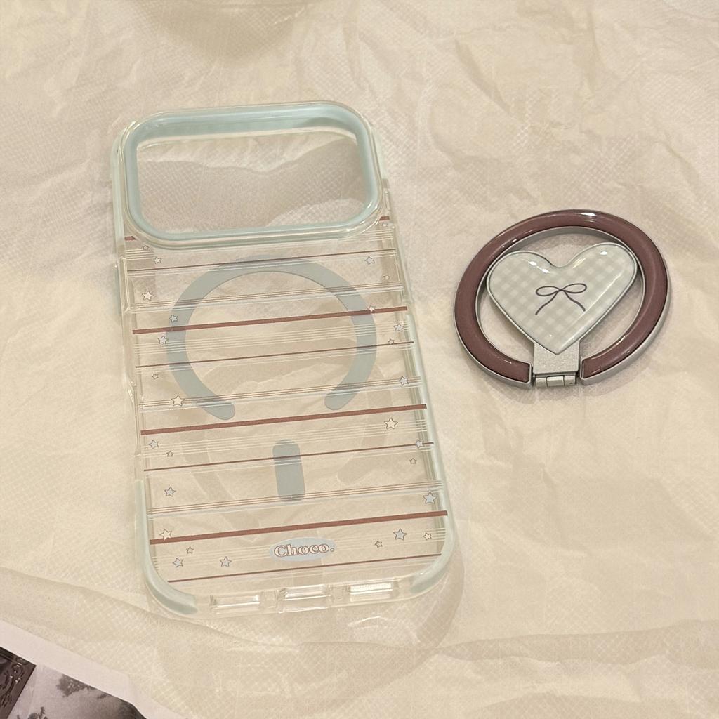 Love Magnetic Holder for Apple 17 Promax Phone Case 15 Blue Brown Bow for IPhone 16 Korean 13 Soft