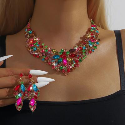 Shining Necklace Earrings Set Crystal Crystal Necklace Set Rhinestone Jewelry Set Banquet