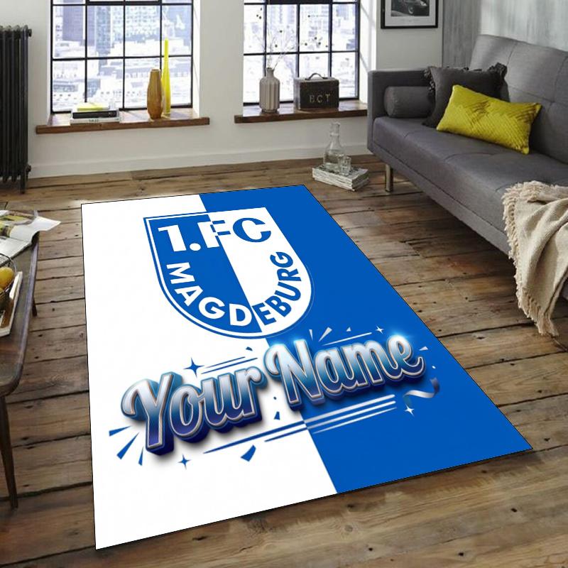 1.FC Magdeburg Design Area Rug Personalized Name- Non-Slip, Soft & Cozy Floor Mat for Living Room, Office - Indoor/Outdoor Carpet