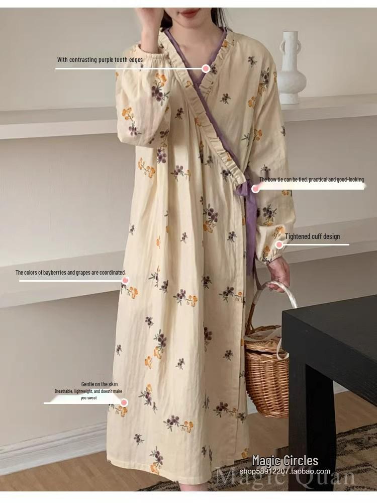 Women's Cloud Cotton Belted Pajama Dress - Cardigan Style, Stretchy, Breathable, One Size Fits All, Perfect for Casual Home Wear