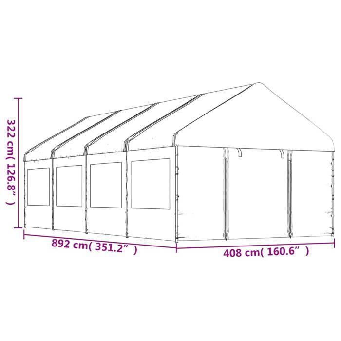 VidaXL Belvédère avec toit blanc 8,92x4,08x3,22 m polyéthylène, tente de fête, chapiteau, abri à auvent, pavillon, tente 3155488