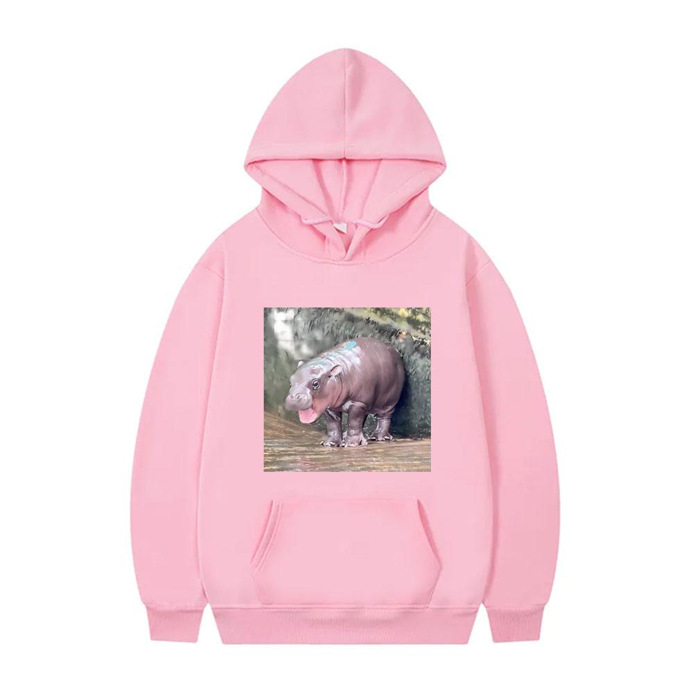 Moo Deng Funny Meme Tshirt Baby Hippo Graphic Hoodie Men Women Casual Hooded Sweatshirt Men's Oversized Fleece Cotton Hoodies