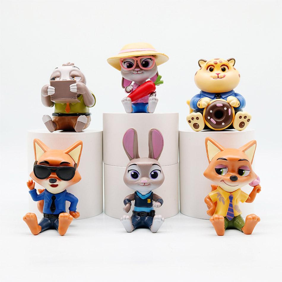 In Stock  Zootopia 2 Action Figures 6-Piece Set Judy Hopps Nick Wilde Movie Merchandise Doll Model Ornaments Kids Present