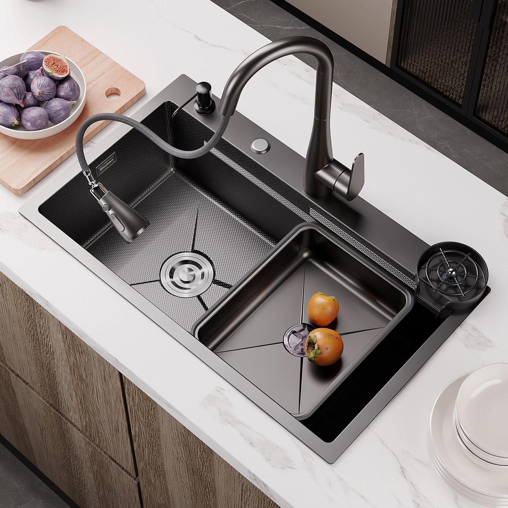 Silver Nano Embossed 304 Stainless Steel Kitchen Sink Large Single Slot Home Improvement Multifunction Wash Basin For Kitchen