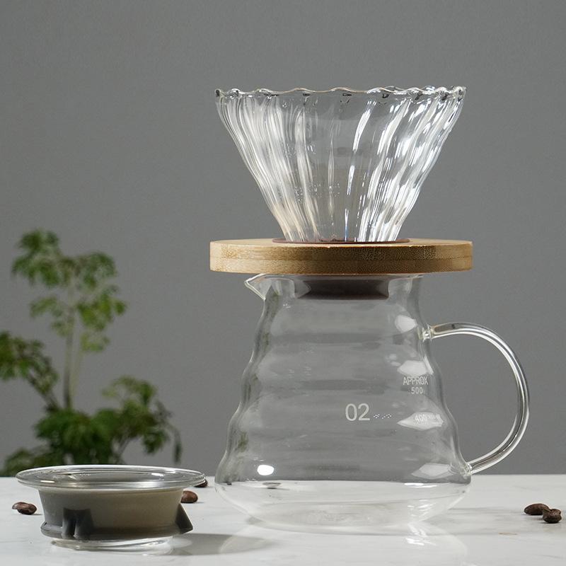Sada Konvice na kávu Skleněná sdílecí konvice 02 Oblakový hrnec V60 Filtrační kalíšek