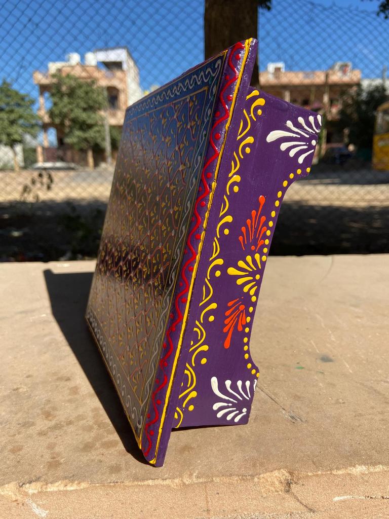 Handmade Colorful Wooden Chowki: Embossed Floral Indian Stool