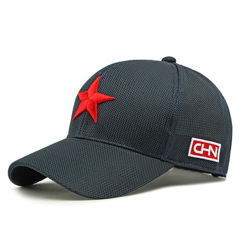 Men Summer Breathable Peaked Cap Mesh Sun Hat Three-Dimensional Embroidery Five-Pointed Star Baseball Cap