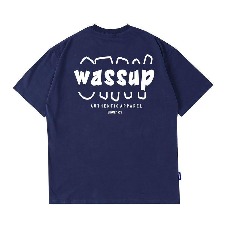 Wassup Trendy Brand Heavyweight American Letter T-Shirt for Men, Summer Loose Fit Pure Cotton Couple Trendy Tee Short-Sleeve Top