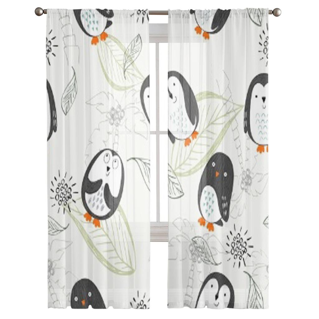 Penguin Cartoon Tulle Sheer Window Curtains For Living Room The Bedroom Modern Chiffon Voile Organza Curtains Decor Drapes