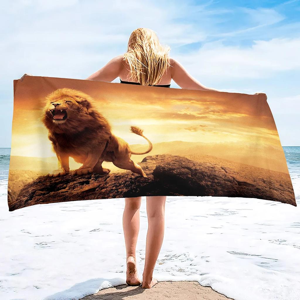 Lion Beach Towel Wild King of Animals Head Microfiber Soft Bath Towel for Swimming Travel Outdoor Picnic Blanket for Men
