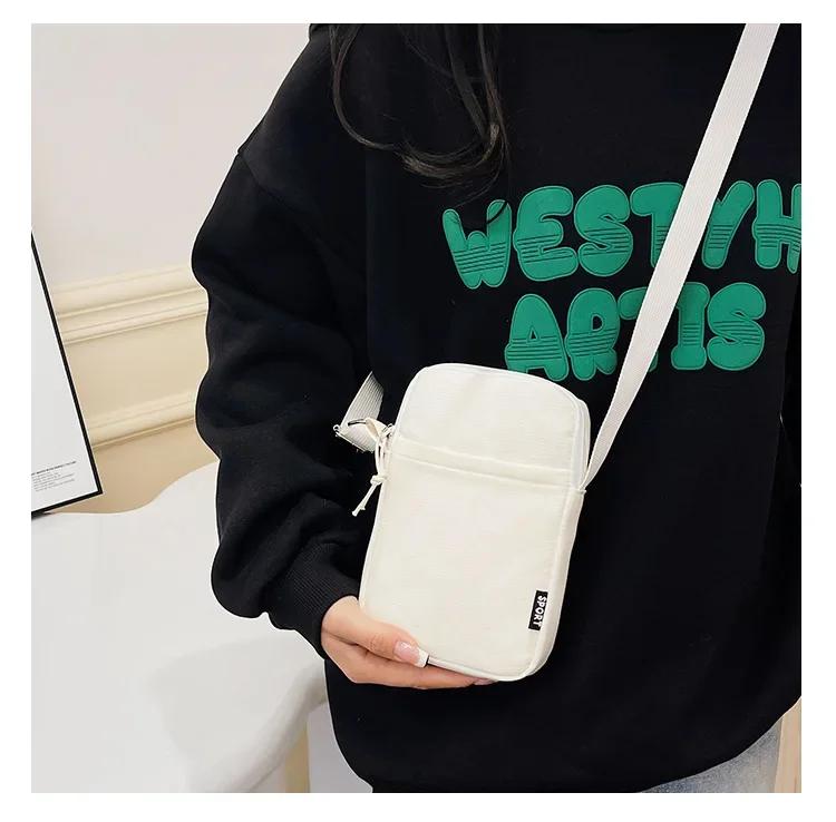 Canvas Mobile Phone Pouch Women Mini Crossbody Bag Single Shoulder Bag Vertical Key Mobile Phone Bag Portable Coin Purse Wallet