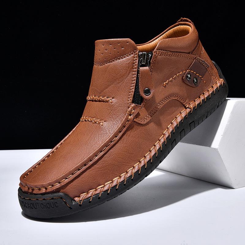 Large Size Men's Shoes Outdoor Casual Shoes One-pedal Flat-soled Handmade Leather Shoes Spring High-top Large Size Shoes