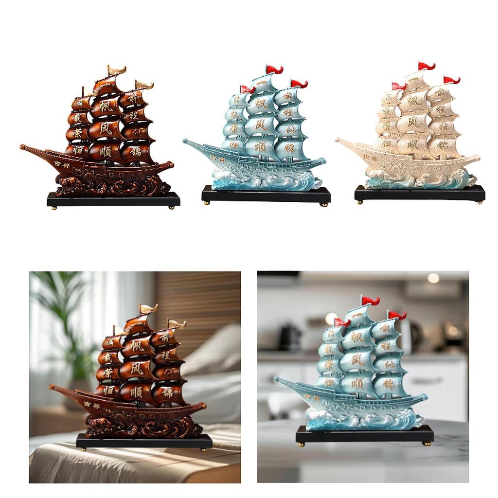 Chinese Sailboat Statue Fine Craftsmanship Decorative Artwork Feng Shui Ornament for Bedroom Table Living Room Study Office