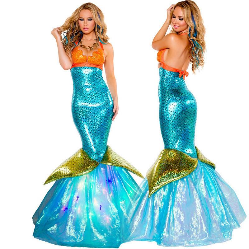 Orange Sequined Mermaid Princess Costume, Miss Halloween Mermaid Cosplay, Performance Uniform
