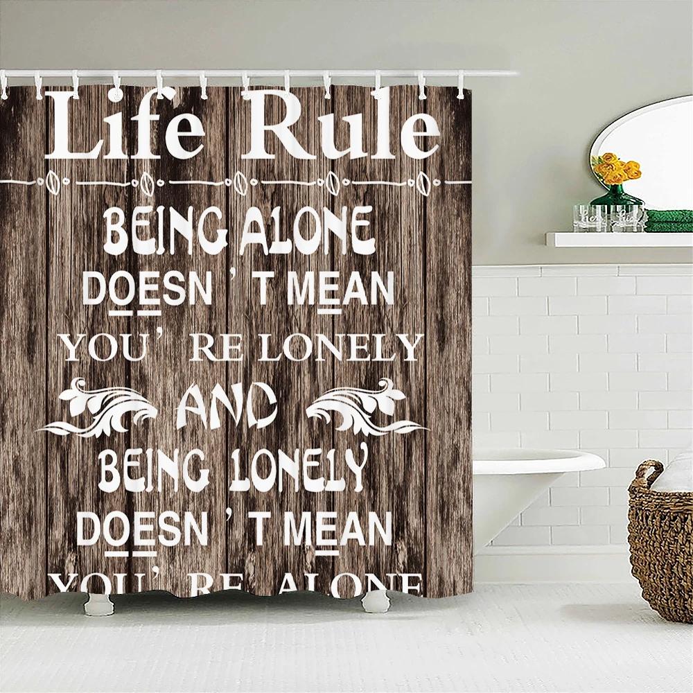 

Vintage Style Retro Wood Word Bath Curtain Waterproof Fabric Shower Curtains Personality Bathtub Screen for Bathroom Home Decor W90xH180cm