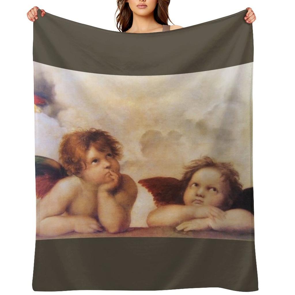 Raffaello - Madona Sistina Angels Throw Blanket Picnic Blankets For Sofas Retros Furry Blankets