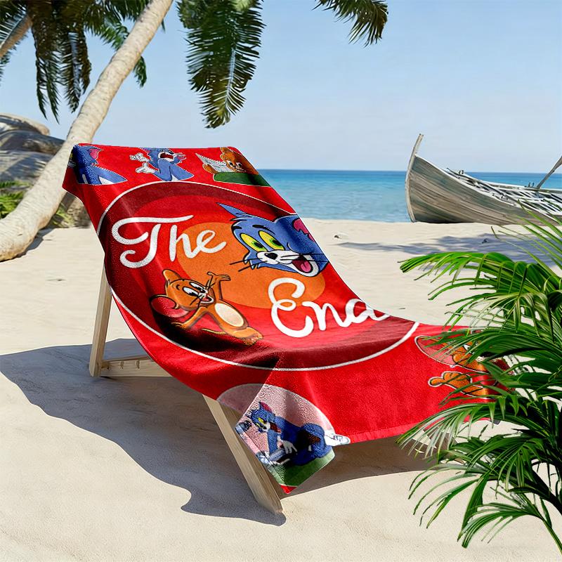 Classic Cartoon Duo: Tom Jerry beach towel Portable for travel beach Outdoor pool towel swim seaside beach printing Comfort Outdoor picnic beach mat